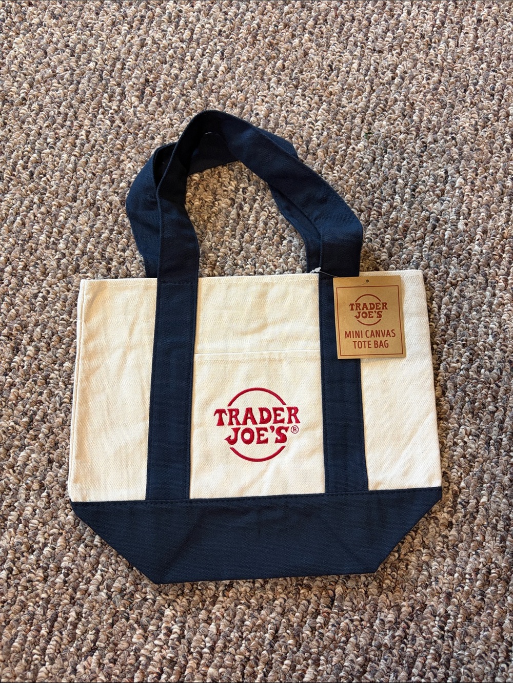 Trader Joe's Mini Canvas Tote Bag in Cream and Navy